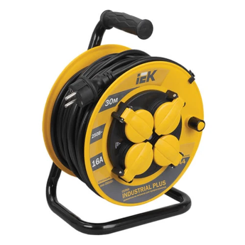 Удлинитель на катушке IEK Industrial Plus УК30 четырех-ый с заземлением, термозащитой 30 м желтый