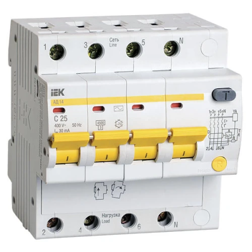 Дифференциальный автоматический выключатель IEK АД14 4P 25А 30мА класс AС