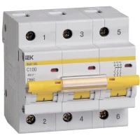 Автоматический выключатель IEK ВА47-100 3P 100А характеристика C