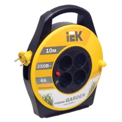 Удлинитель на катушке IEK GARDEN УК10 четырехместный без заземления 10 м черный
