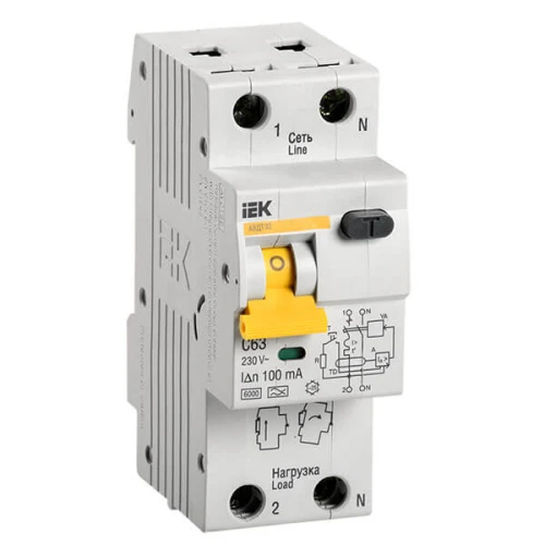 Дифференциальный автоматический выключатель IEK АВДТ32 С63 2P 63А 100мА класс A