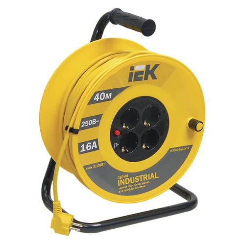 Удлинитель на катушке IEK Industrial УК40 четырехместный без заземления 40 м желтый