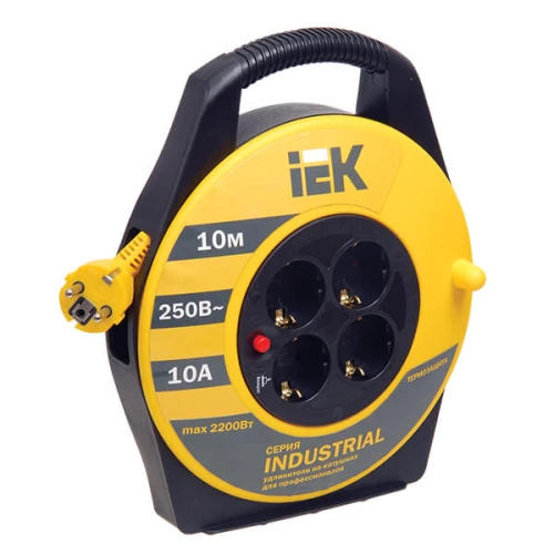 Удлинитель на катушке IEK Industrial УК10 четырехместный без заземления 10 м черный