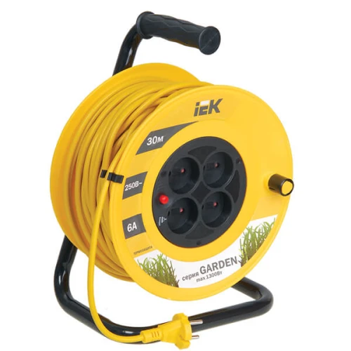 Удлинитель на катушке IEK GARDEN УК30 четырехместный без заземления 30 м желтый
