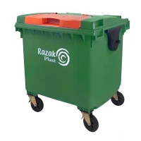 Евроконтейнер для мусора 1100 л с крышкой в крышке зелёный