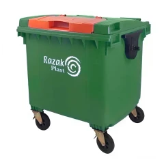 Евроконтейнер для мусора 1100 л с крышкой в крышке зелёный