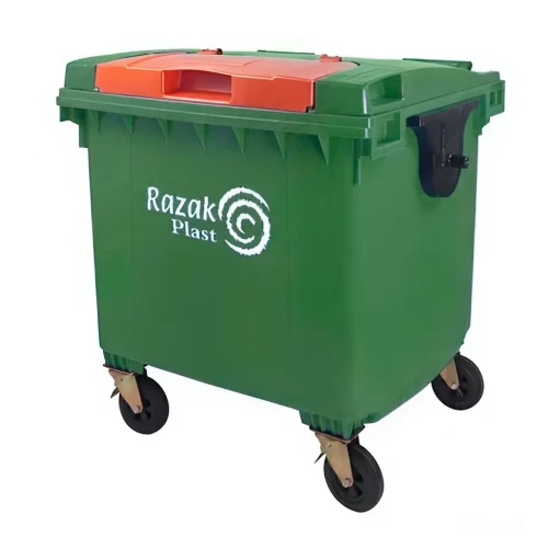 Евроконтейнер для мусора 1100 л с крышкой в крышке зелёный