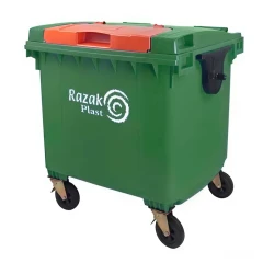 Евроконтейнер для мусора 1100 л с крышкой в крышке зелёный