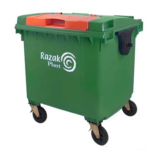Евроконтейнер для мусора 1100 л с крышкой в крышке зелёный