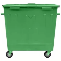 Контейнер металлический для мусора 1100 л на колесах, с крышкой зелёный