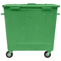 Контейнер металлический для мусора 1100 л на колесах, с крышкой зелёный