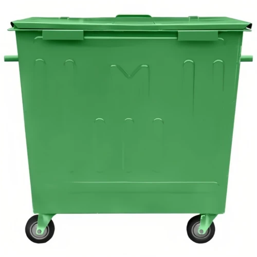 Контейнер металлический для мусора 1100 л на колесах, с крышкой зелёный