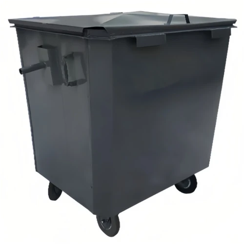 Контейнер металлический для мусора 1100 л на колесах, с крышкой серый