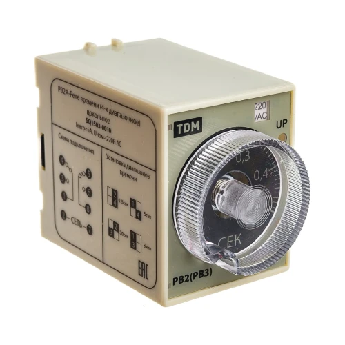 Реле времени РВ2A-0,5сек/3мин-5A-220В-8Ц TDM ELECTRIC