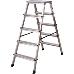 Стремянка алюминиевая двухсторонняя Новая Высота NV 2120, 2х5 ступеней 80 мм, площадка 350х260 мм