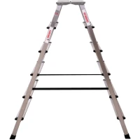 Стремянка алюминиевая двухсторонняя Новая Высота NV 2120, 2х6 ступеней 80 мм, площадка 350х260 мм