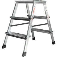 Стремянка алюминиевая двухсторонняя Новая Высота NV 2120, 2х3 ступени 80 мм, площадка 350х260 мм