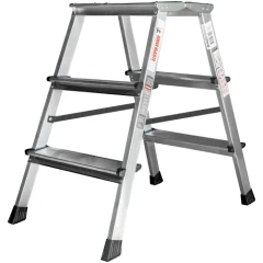 Стремянка алюминиевая двухсторонняя Новая Высота NV 2120, 2х3 ступени 80 мм, площадка 350х260 мм