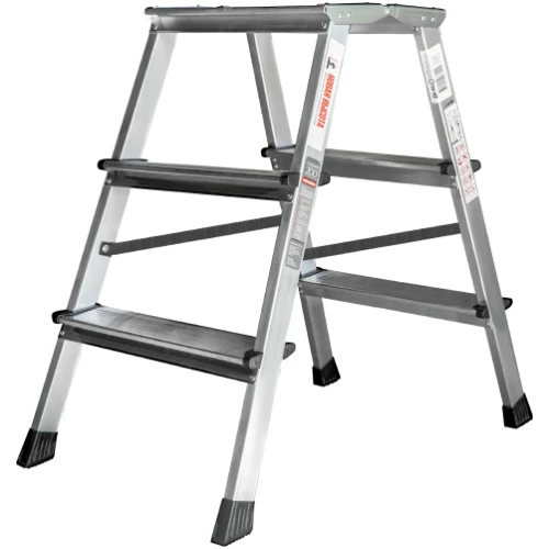 Стремянка алюминиевая двухсторонняя Новая Высота NV 2120, 2х3 ступени 80 мм, площадка 350х260 мм