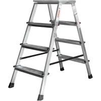 Стремянка алюминиевая двухсторонняя Новая Высота NV 2120, 2х4 ступени 80 мм, площадка 350х260 мм