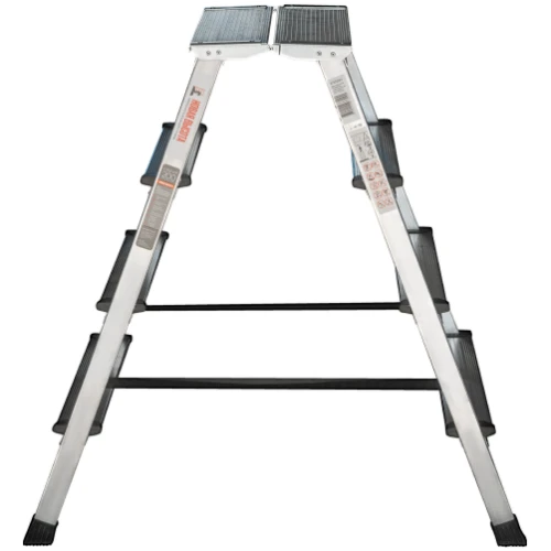 Стремянка алюминиевая двухсторонняя Новая Высота NV 2120, 2х4 ступени 80 мм, площадка 350х260 мм