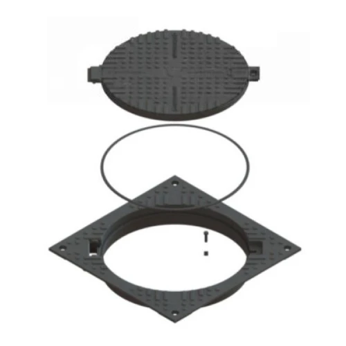 Люк чугунный тяжелый в квадратном корпусе с запорным устройством кл.С250