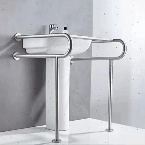 Поручень для раковины двойной крепление стена/пол 800х820х860 мм,  нерж.сталь AISI 304