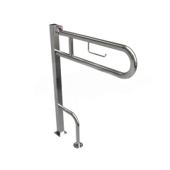 Поручень откидной на стойке с фиксатором и бумагодержателем 800х200х850 мм, нерж.сталь AISI 304