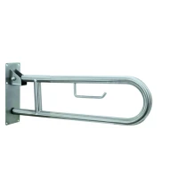 Поручень откидной настенный фиксатор с бумагодержателем 800х200 мм, нерж.сталь AISI 304