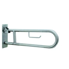 Поручень откидной настенный фиксатор с бумагодержателем 800х200 мм, нерж.сталь AISI 304