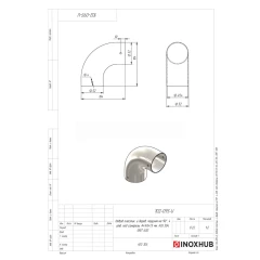 Отвод пластик. и дерев.поручня на 90°, 4 отв.под саморезы, Ø49×1,5 мм, AISI 304, GRIT 600