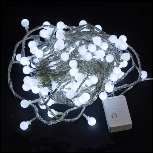 Светодиоды шарики 100 ламп с контроллером, 8 режимов, холодный белый