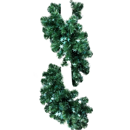 Гирлянда Рождественская-9 зелёная ПВХ, звёзды пастельно-бирюзовые