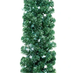 Гирлянда Рождественская-9 зелёная ПВХ, звёзды пастельно-бирюзовые