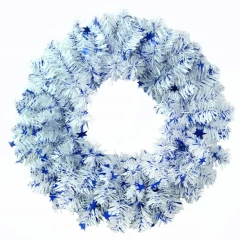 Венок новогодний - 3 бел ПВХ украшен синие звезды, d-35, (1)