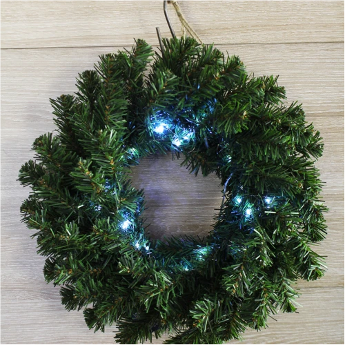 Венок новогодний с электрогирляндой, 35 см, свет холодный белый