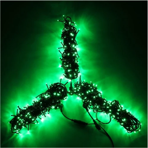 Гирлянда Спайдер 3 нити по 20 м, чёрный провод, зеленый, с мерцанием
