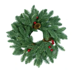 Венок новогодний - 12 зеленый с шишками и ягодами литыми побегами, d-40 см. (1)