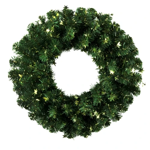 Венок новогодний - 5 зел ПВХ украшен зол звезды, d-35, (1)