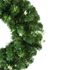 Венок новогодний - 5 зел ПВХ украшен зол звезды, d-35, (1)