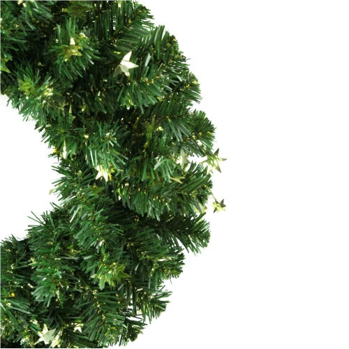 Венок новогодний - 5 зел ПВХ украшен зол звезды, d-35, (1)