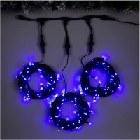 Гирлянда Спайдер 3 нити по 20 м, чёрный провод, синий, без мерцания