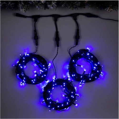 Гирлянда Спайдер 3 нити по 20 м, чёрный провод, синий, без мерцания