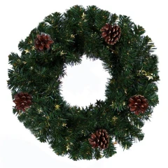Венок новогодний - 4 зеленый с шишками и звездами, 35 см