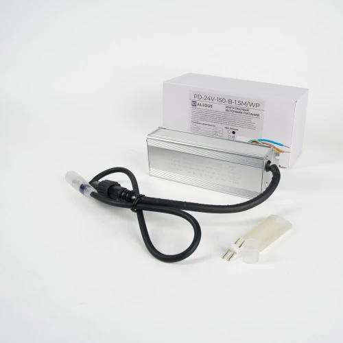 Импульсный источник питания для дюралайта 220/24 В, 150 Вт, 1.5 м, черный, без вилки