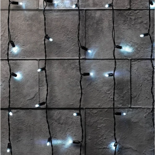 Гирлянда Занавес 220 В, 2x6 м, чёрный провод, каучук (резина), белый, с мерцанием