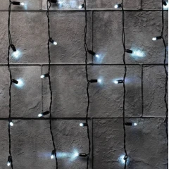 Гирлянда Занавес 220 В, 2x9 м, чёрный провод, каучук (резина), белый, с мерцанием