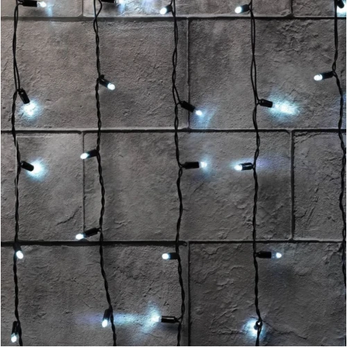 Гирлянда Занавес 220 В, 2x9 м, чёрный провод, каучук (резина), белый, без мерцания