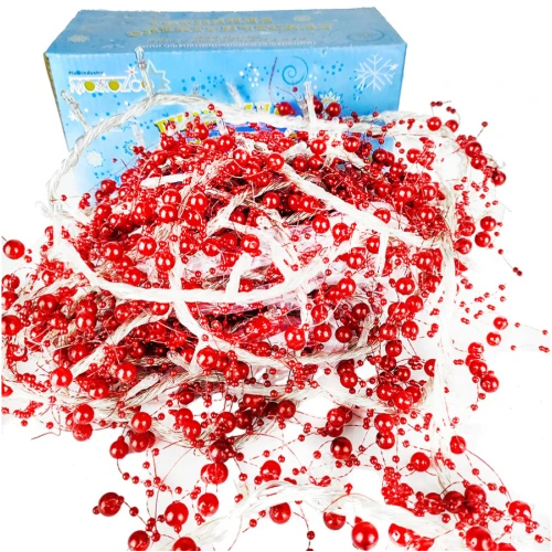 Электрогирлянда Рис с декором из розовых бус 200 лампочек, 8 режимов, прозрачный провод, белый цвет