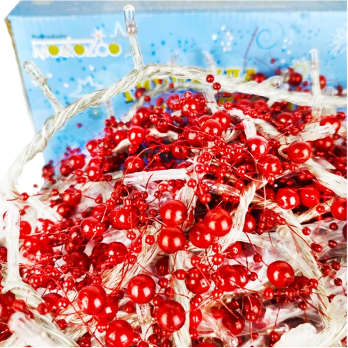 Электрогирлянда Рис с декором из розовых бус 200 лампочек, 8 режимов, прозрачный провод, белый цвет